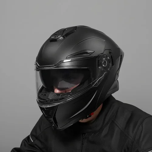 Vista 7 de Casco modular de motocicleta Bluetooth con viseras duales, aprobado por DOT, con protector solar incorporado, forro extraíble y lavable