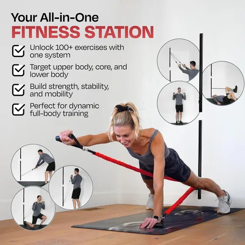 Vista 4 de Aluminum Wall-Mounted Anchor Fitness System - Adjustable, Multi-Functional, Space Saving Home Gym Solution for Strength Training, Workout Goals