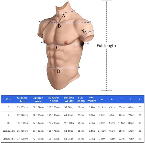 Vista 6 de SUAISKR Pecho realista del músculo del silicón para el chaleco masculino realista del pecho del chaleco del pecho de la piel