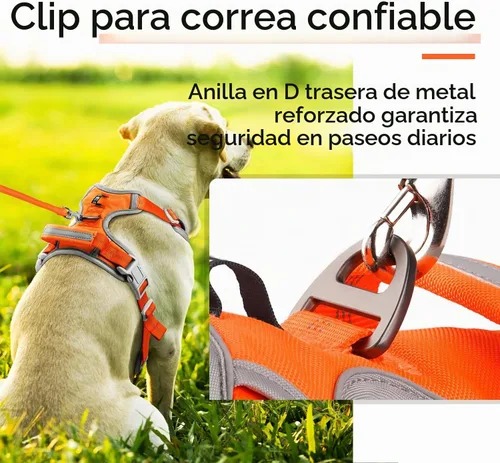 Vista 7 de ThinkPet - Arnés deportivo transpirable sin tirones con asa, arnés reflectante ajustable para perros medianos y grandes, clip trasero y frontal