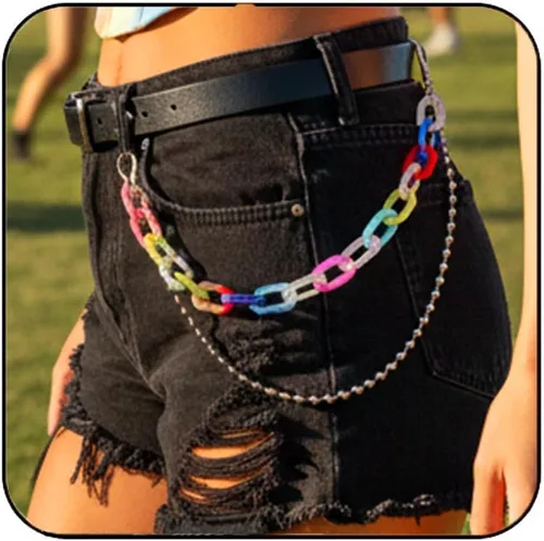 Vista 8 de Cadena de pantalón para mujer, cadena de mezclilla estilo hip hop, para pantalones coloridos Una capa
