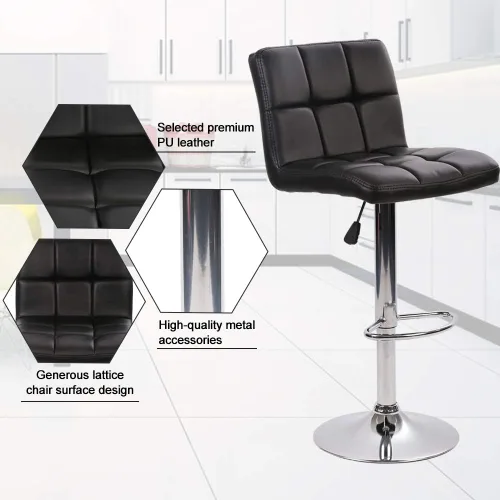 Vista 4 de Dkeli Juego de 2 taburetes de bar giratorios de altura ajustable con respaldo de piel sintética duradera, silla de comedor moderna y alta para sala