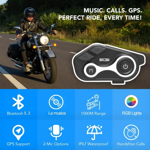 Vista 2 de Auriculares de intercomunicación Bluetooth para casco de motocicleta, 2 conductores de comunicación de 1000 M, IP67 impermeable, llamadas manos