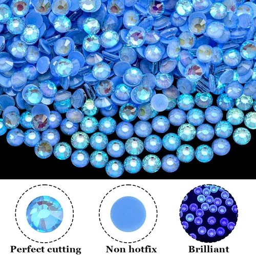 Vista 2 de Glass Flatback Rhinestones for Crafts 1440pcs 4mm SS16 AB Blue