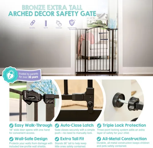 Vista 3 de Regalo Easy Step - Puerta para bebé, decoración arqueada extra alta, incluye kit de extensión de 4 pulgadas, kit de montaje a presión y 4 kit