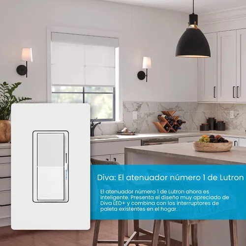 Vista 4 de Lutron - Interruptor inteligente Diva con regulador de intensidad de iluminación inteligente Caséta para bombillas LED, Alexa, Apple Homekit, Google