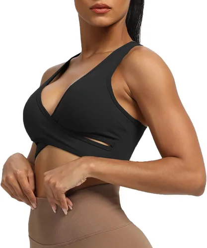 Vista 2 de Aoxjox Sujetadores deportivos de entrenamiento para mujer, sin espalda, Viviana, brasier de malla acolchada, camiseta corta sin mangas para yoga