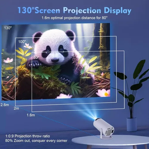 Vista 3 de [Soporte ajustable de 270°] Mini proyector inteligente con WiFi 6 y Bluetooth, proyector de película para exteriores Keystone automático 1080P HD