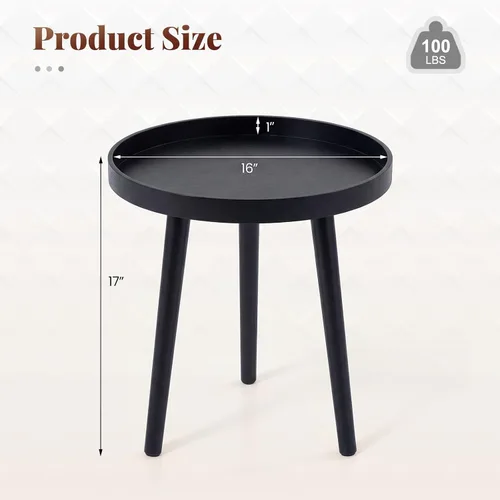 Vista 2 de Giantex Mesa auxiliar redonda, mesa auxiliar moderna de mediados de siglo con bandeja de madera y patas de bambú, mesa de centro pequeña para sala