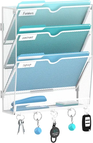 Vista 31 de 5 Tier Wall File Organizer, Metal Holder with Bottom Hooks Negro