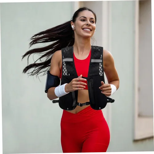 Vista 3 de Chaleco para correr, ligero, transpirable, de gran capacidad, chaleco de hidratación con tiras reflectantes, mochila para correr de maratón
