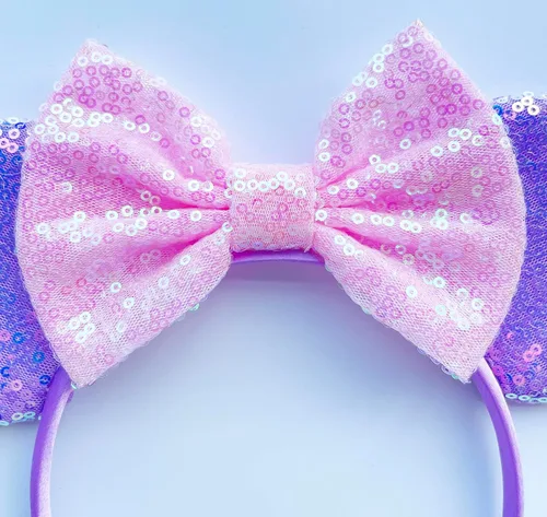 Vista 3 de A Miaow Diadema de orejas de ratón negras MM purpurina para mujer, diseño de mariposa, lentejuelas, cierre de pelo, accesorio para fiestas