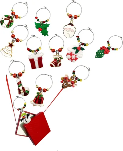 Vista 2 de Encantos para Copas de Vino de Navidad: Suministros de Decoración Temática Navideña Ideales para Fiestas de Cata de Vinos