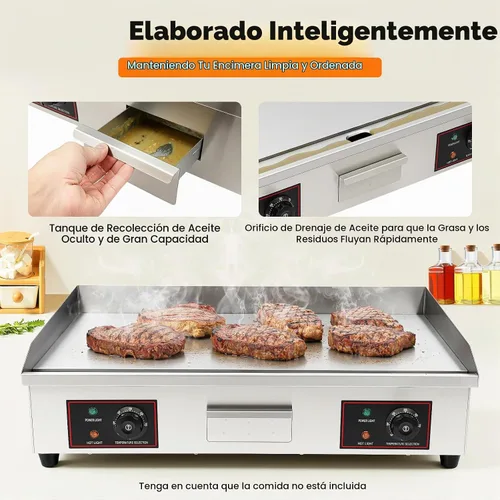 Vista 6 de Plancha eléctrica comercial de 30 pulgadas, 110 V, 3000 W, de acero inoxidable para encimera, parrilla eléctrica Teppanyaki con control