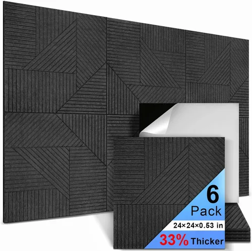Vista 24 de Paquete de 4 paneles acústicos artísticos autoadhesivos para pared, 16 x 16 x 0.5 pulgadas, paneles acústicos decorativos para pared, paneles
