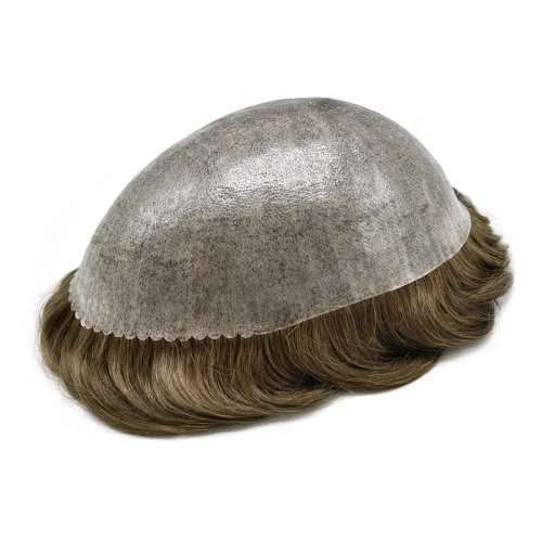 Vista 332 de Toupee para hombre 100% cabello humano real tupé para hombres 0.004 in piel de poliuretano para hombre, sistema de reemplazo de piezas de pelo