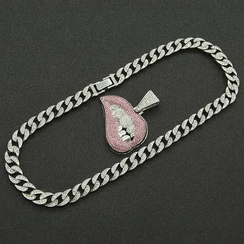 Vista 4 de Collar con colgante Ice Out, collar de cadena cubana de Miami, cadena colgante de oroplata para hombres, niños y mujeres, joyería de estilo hip-hop