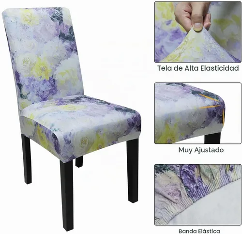 Vista 4 de Juego de 4 fundas para sillas de comedor, fundas elásticas Parsons, súper ajustadas, de elastano, extraíbles y lavables, para comedor, hotel