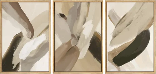 Vista 45 de SIGNFORD - Set de obras de arte en lienzo enmarcado para pared, ilustraciones abstractas de neblina del desierto en tonos neutros beige y marrón