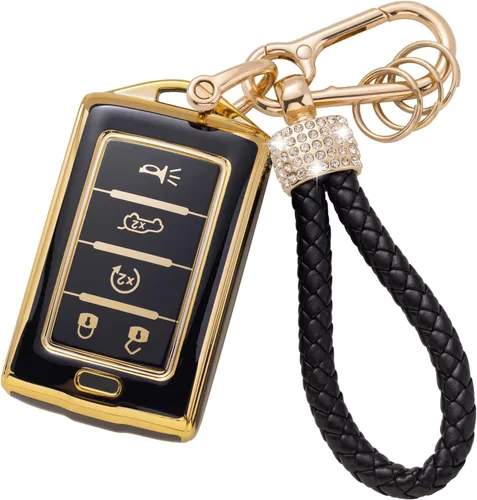 Vista 37 de Gematay - Funda para llavero Cadillac, carcasa protectora compatible con Escalade CTS SRX XT5 ATS CT6 5 botones llave remota Smart Key Protector