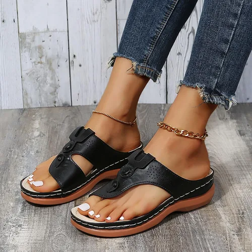Vista 6 de Sandalias planas de verano elegantes para mujer, sandalias ortopédicas para mujer, soporte de arco