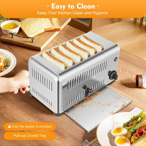 Vista 6 de Tostadora de 6 rebanadas, tostadora de 1680 W con temporizador, ranuras extra anchas, utensilios de cocina de acero inoxidable, máquina de hornear