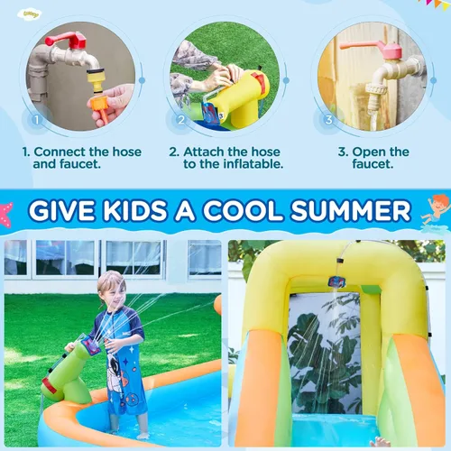 Vista 7 de Yaheetech - Castillo inflable de rebote para niños de 3 a 10 años W/ Splash Pool, Toy Market Stand, Bouncer Area, Slide, Climbing Wall, Storage