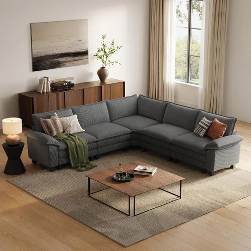 Vista 36 de LINSY HOME Cloud Sofa - Silla decorativa con tumbona otomana para interiores, sofá de pana perfecta para sala de estar, apartamento, oficina, beige