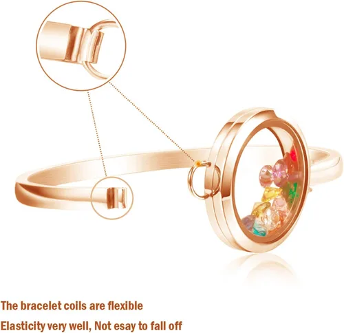 Vista 3 de BG247 Acero inoxidable 1.181in vidrio flotante memoria Living Locket brazalete pulsera