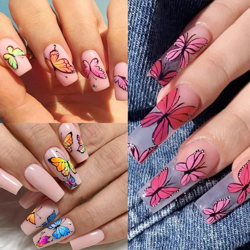 Vista 2 de Grandes calcomanías de mariposas para uñas, calcomanías de mariposas grandes 3D para uñas, calcomanías autoadhesivas de diseños de mariposas