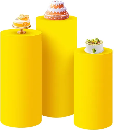 Vista 22 de SaitiMade Juego de 3 fundas para pedestal de cilindro beige, fundas de elastano para decoración de fiestas, bodas o eventos de cumpleaños, solo