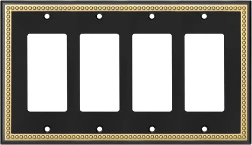 Vista 10 de Placa decorativa de pared con marco perlado para placa de interruptor (palanca doble, negro y dorado oscuro)
