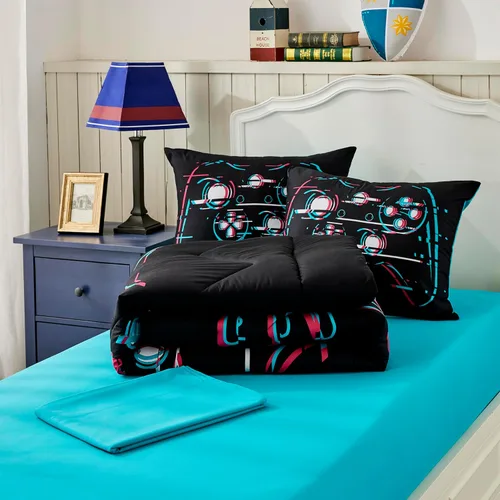 Vista 4 de Seward Park Juego de ropa de cama individual XL con sábana, cama de Big Gamer Negro