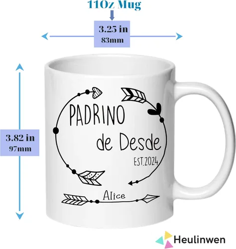 Vista 5 de Juego personalizado de Bautizo Recuerdos Juego De 2 Tazas 2024, Padrinos De Bautizo Propuesta Set 2 Tazas Café 11Oz, Para Niño, Niña, Propuesta