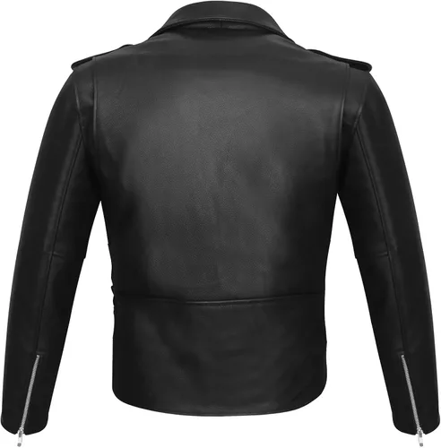 Vista 3 de Vance - Chaqueta de motociclista de cuero estilo policía clásico negro con lados lisos