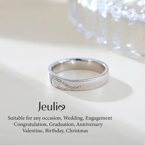Vista 3 de Jeulia Anillo de plata de ley para mujer, con forma de corazón, dos tonos, con incrustaciones de alas de ángel, para parejas, boda, compromiso
