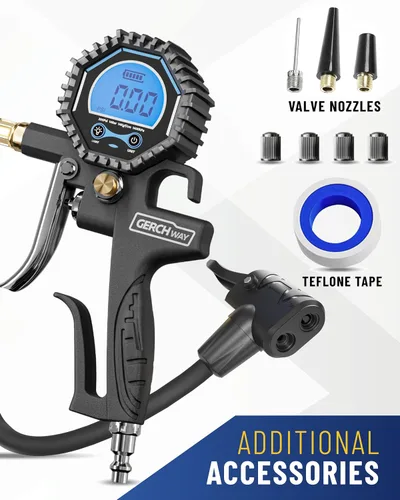 Vista 14 de Adaptador de válvula Presta con manómetro e inflador para compresor de aire Black