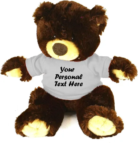 Vista 6 de Plushland Oso de peluche Noah de chocolate de 12 pulgadas, regalo personalizado, texto personalizado en la camisa, gran regalo para el día