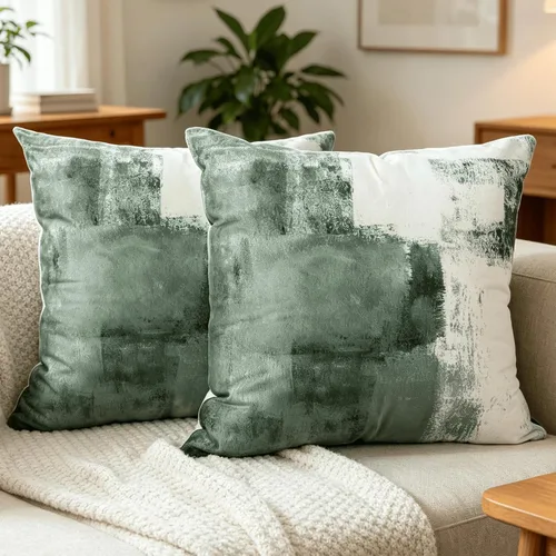 Vista 14 de OYIMUA Juego de 2 fundas de almohada azules de 18 x 18 pulgadas, modernas fundas de almohada abstractas azules y grises para sofá, fundas