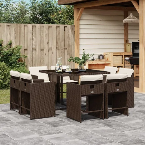Vista 18 de 9-Piece Patio Dining Set with Cushions Beige Poly Rattan Outdoor Furniture for Garden Backyard Balcony – Foldable Chairs Space Saving Design