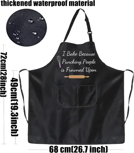 Vista 4 de PXTIDY Delantal para hornear con texto en inglés "I Bake Because Punching People is Frowned Upon Delantal Culinary Student Gift Pastelería Chef