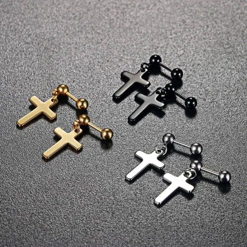 Vista 6 de OIDEA Aretes de cruz de acero inoxidable para hombre, juego de aretes de aro colgantes con bisagras, regalo de joyería para hombres y mujeres