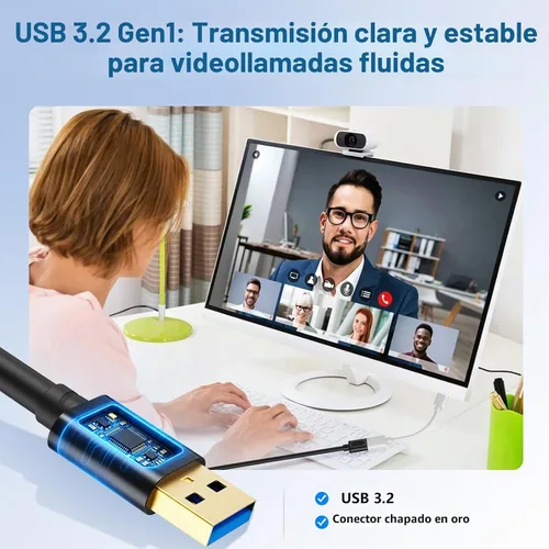 Vista 5 de Cable de extensión USB de 1 pie, repetidor USB 3.0 USB macho a hembra con amplificador de señal, cable activo para impresoras, teclados, consola