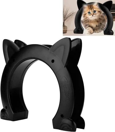 Vista 3 de Puerta de gato, puerta de perro de material ABS para interior exterior para ventana para puertas domésticas (negro)