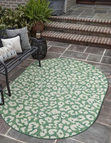 Vista 48 de Unique Loom colección Outdoor Safari Alfombra para exteriores - Leopardo (13' redonda, azul/gris)
