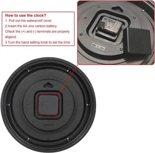 Vista 6 de Rsobl Reloj de pared para interiores y exteriores de 12 pulgadas, impermeable, con combinación de temperatura y humedad, funciona con pilas, reloj