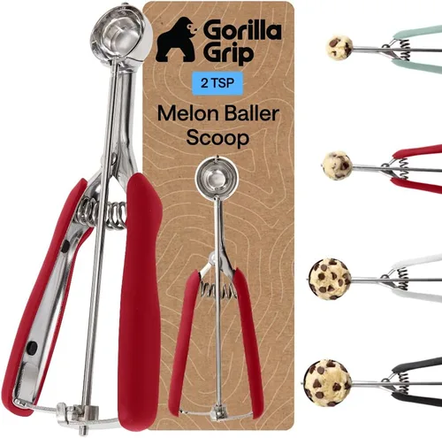 Vista 13 de GORILLA GRIP Cuchara para galletas de acero inoxidable sin BPA, cuchara #60 de 1 cucharada, mango de agarre suave, fácil liberación de alimentos