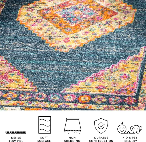 Vista 3 de SAFAVIEH Madison Collection - Alfombra decorativa de 2'3" x 3'11", color azul y fucsia, diseño de medallón bohemio chic, no desprende pelusa