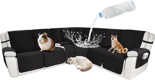 Vista 78 de Fundas impermeables para sofá reclinable seccional en forma de L, 7 piezas, antideslizantes, lavables, juego de fundas reclinables para mascotas