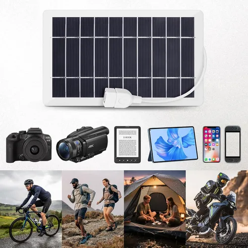 Vista 5 de Cargador de panel solar USB, kit de panel solar portátil de 2 piezas para cámara, carga de teléfono celular, camping, senderismo, viajes al aire